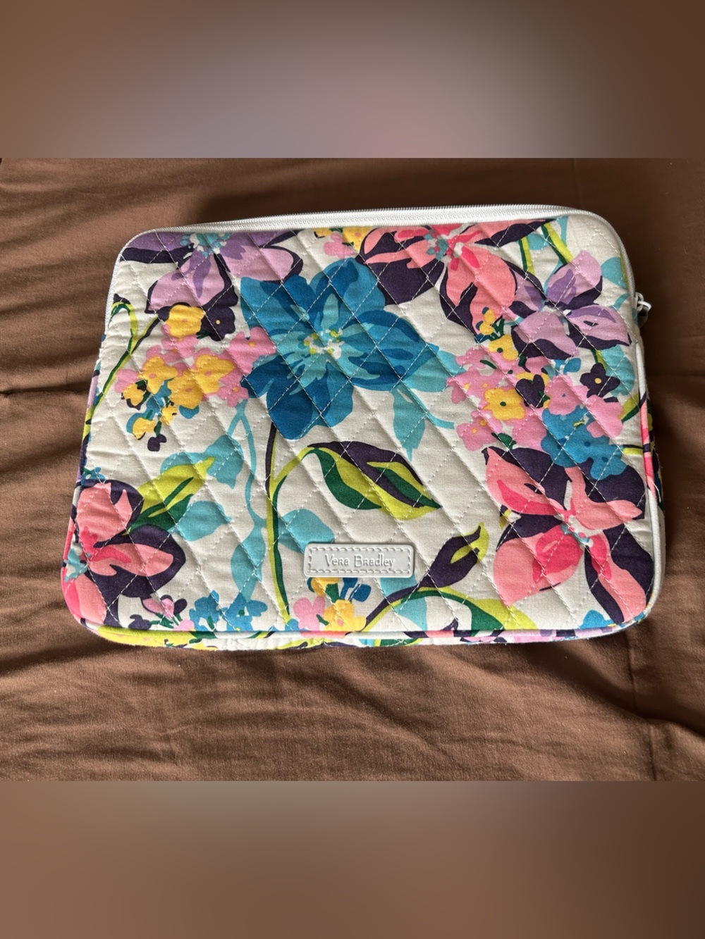Vera Bradley Light Blue Floral Quilted Zipper Sleeve